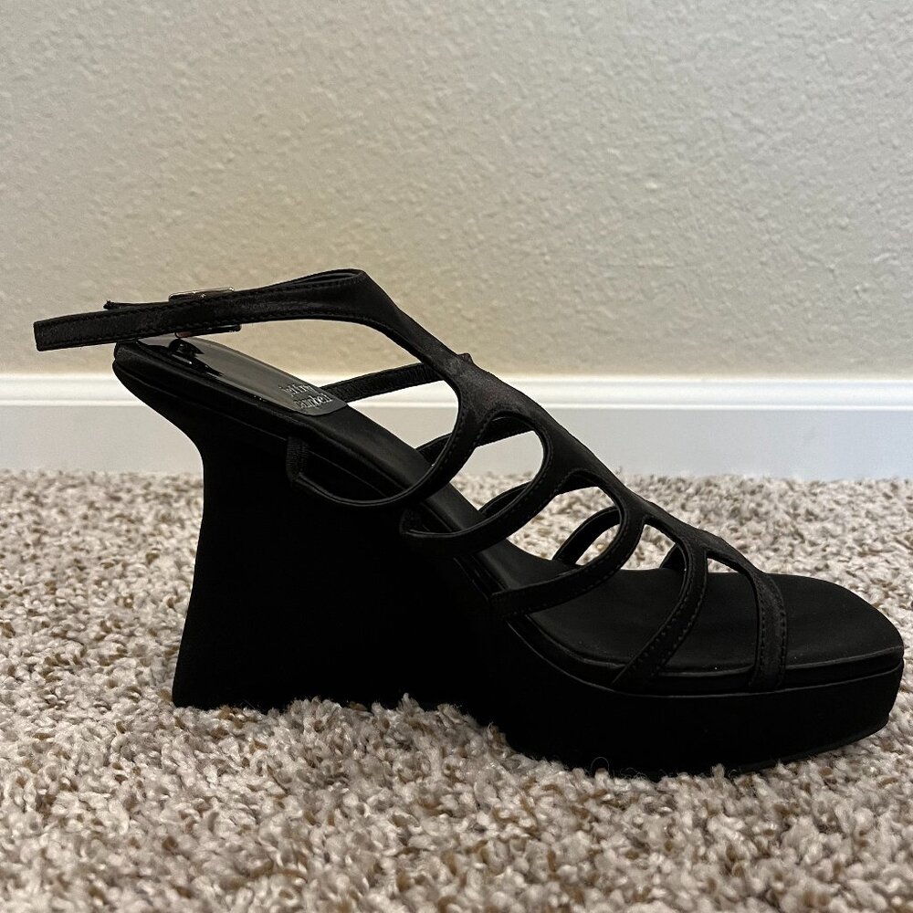 Jeffrey Campbell Black Satin Platform Sandals Size 7,5 - Picture 5 of 7
